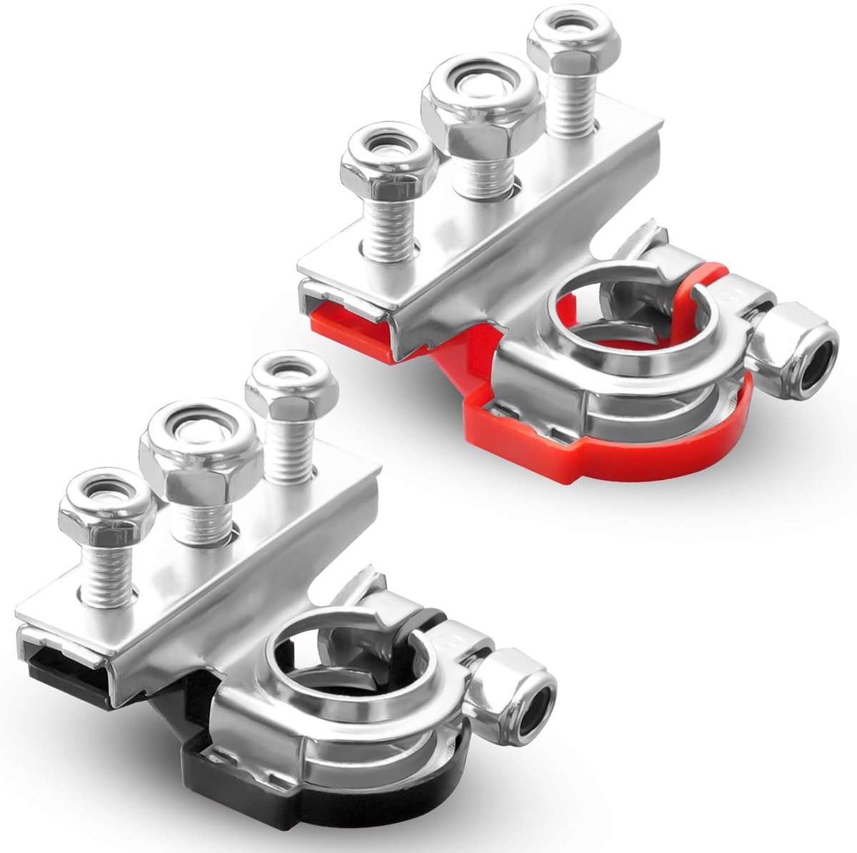 accuklemmen, 2 stuks positieve en negatieve accuconnectoren, 12V 24V auto-accuklemmen, met M8-bout, voor auto's, bestelwagens, boten, vrachtwagens, campers