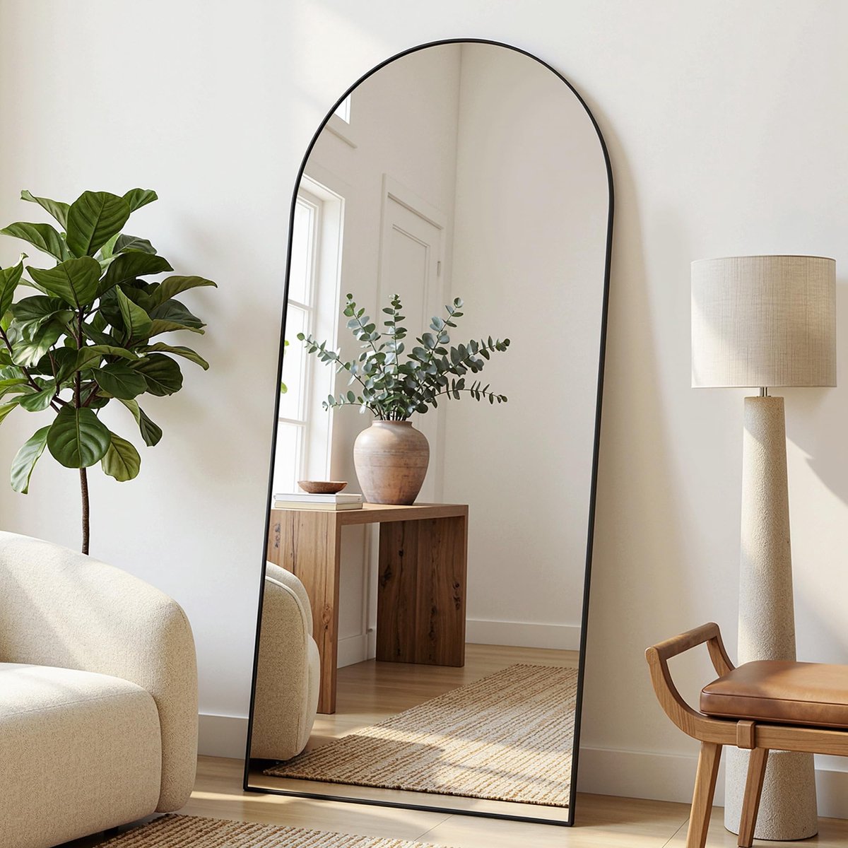SnelShoppen - Antok Volledige Spiegel 180 x 82 cm, Staande Vloerspiegel met Aluminiumlegering Frame, Onbreekbaar Glas, Zwart voor Salon en Kleedkamer