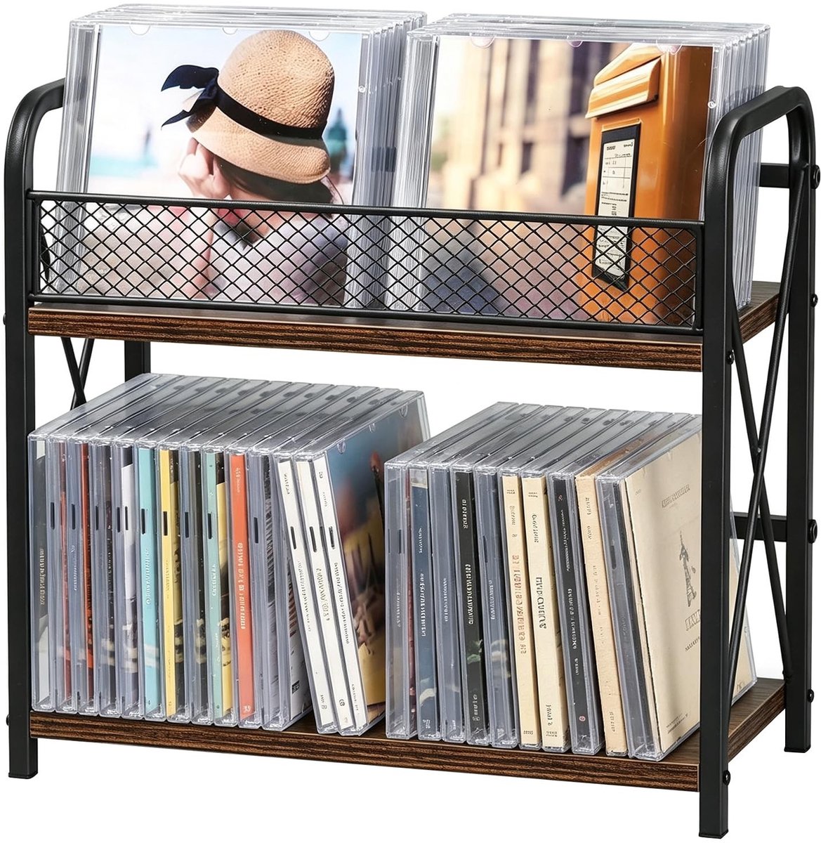 Dailygoods - CD-/DVD-Organizer met 2 Niveaus - Houten Standaard voor Verzamelaars