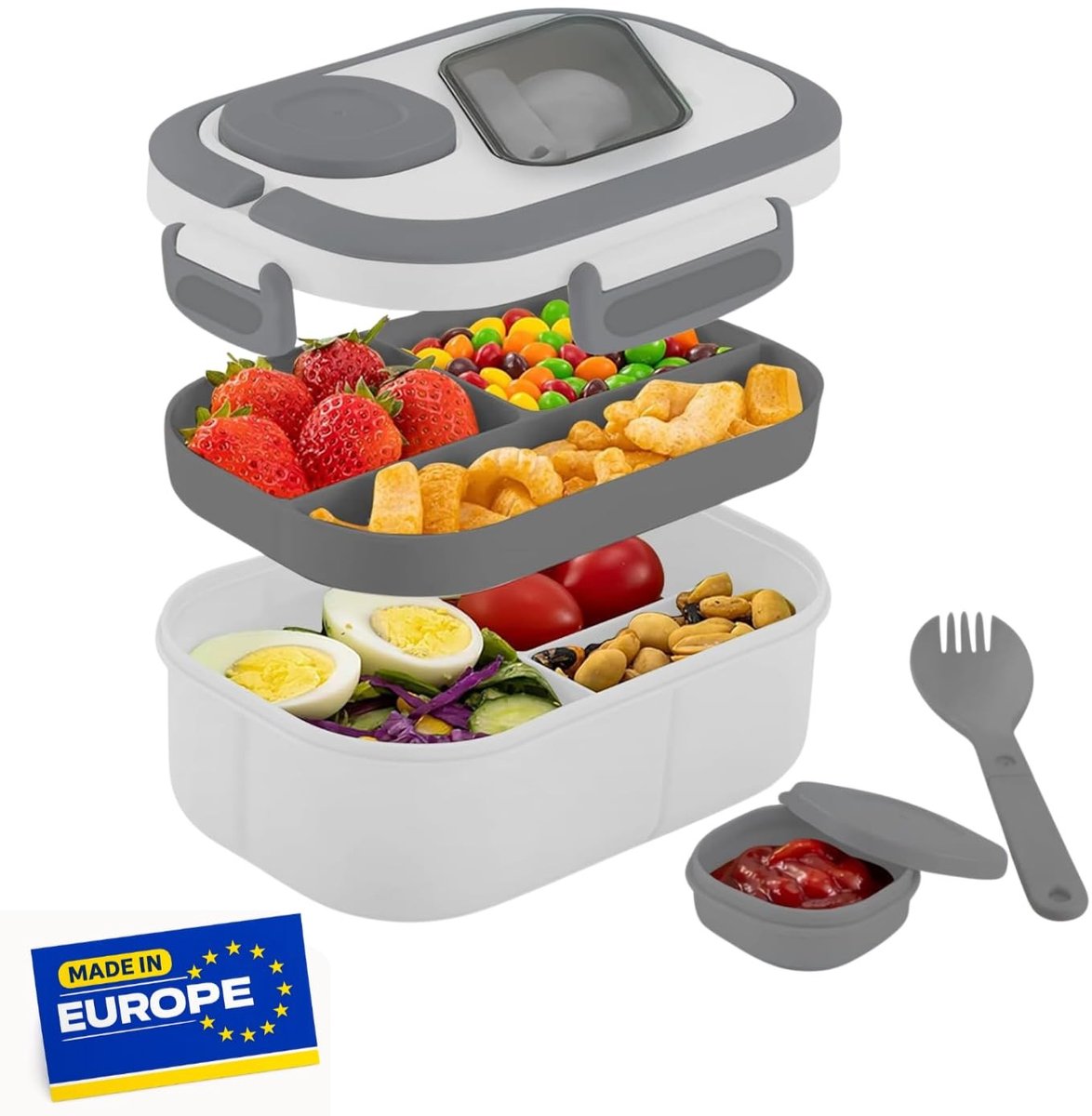 Dailygoods - Lunch Box met Compartimenten en Bestek - Lekvrij, BPA-vrij, Ideaal voor School en Kantoor