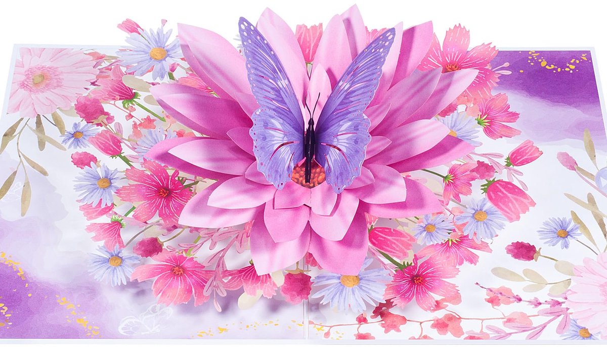 Dailygoods - 3D Verjaardagskaart met Bloemen en Vlinders - Universele Wenskaart