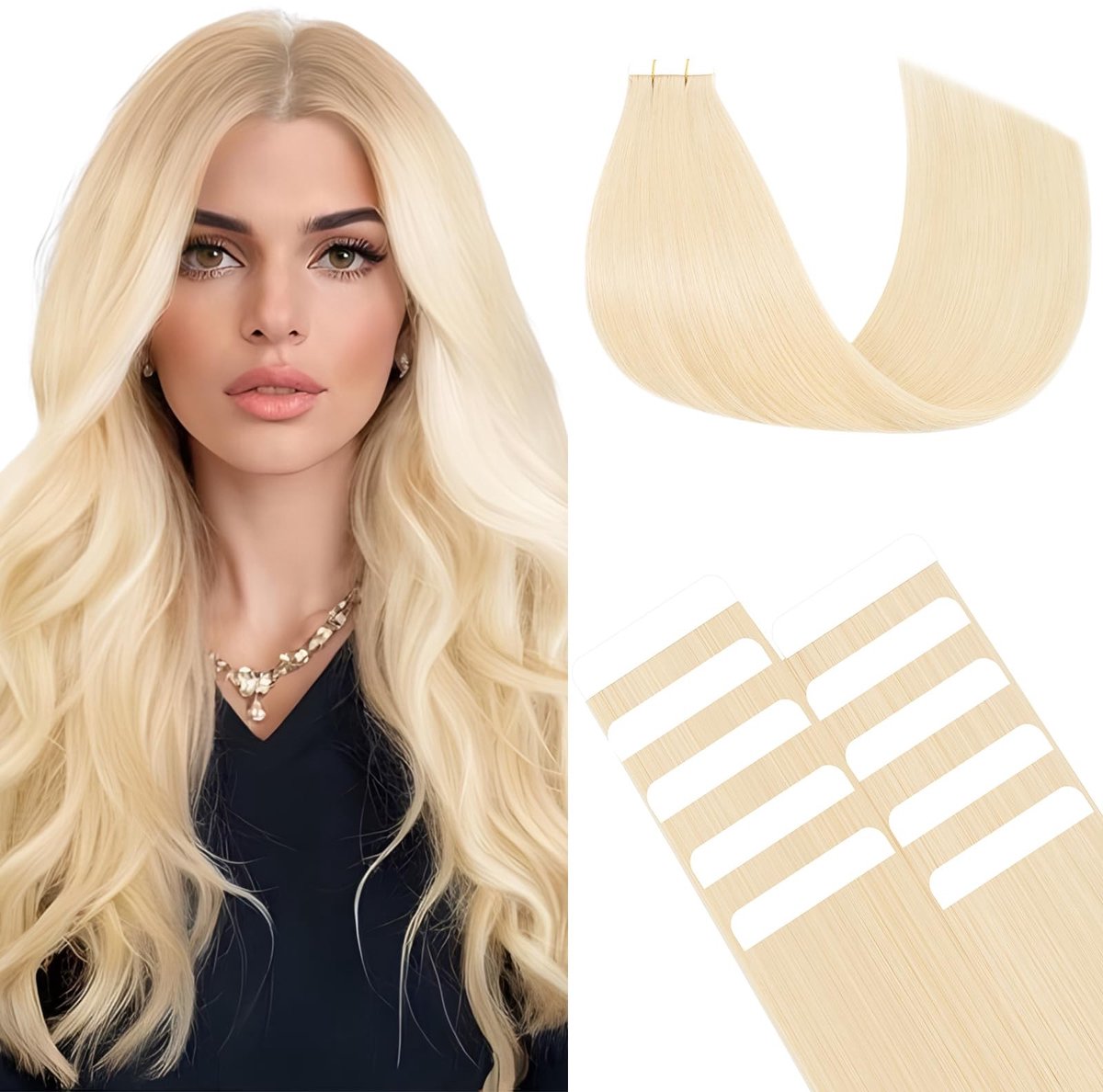 Dailygoods - Tape in Haarextensions van Menselijk Haar, 10 Stuks, 30CM, Blond Platina #60