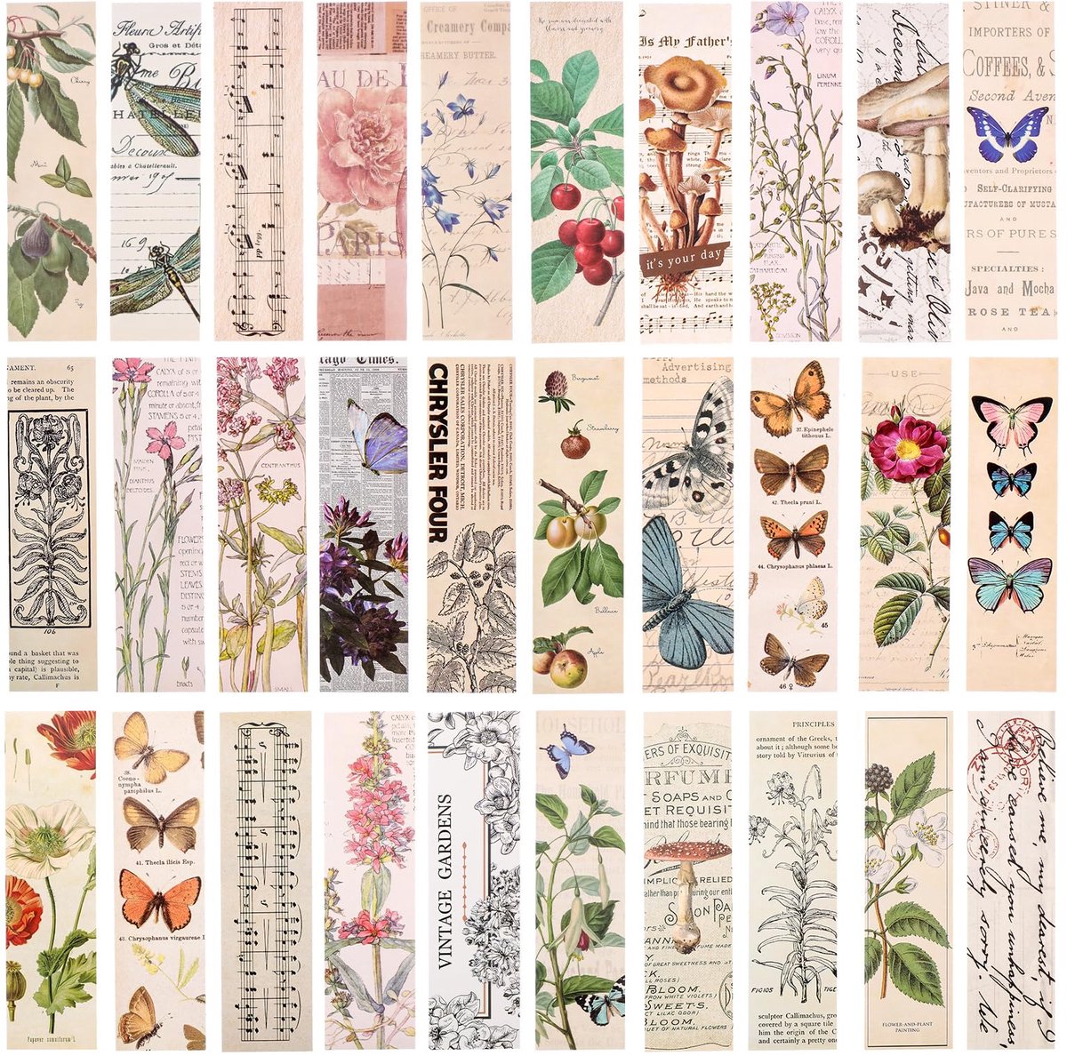 Dailygoods - 30 Stuks Vintage Papieren Boekenleggers met Natuurlijke Thema's