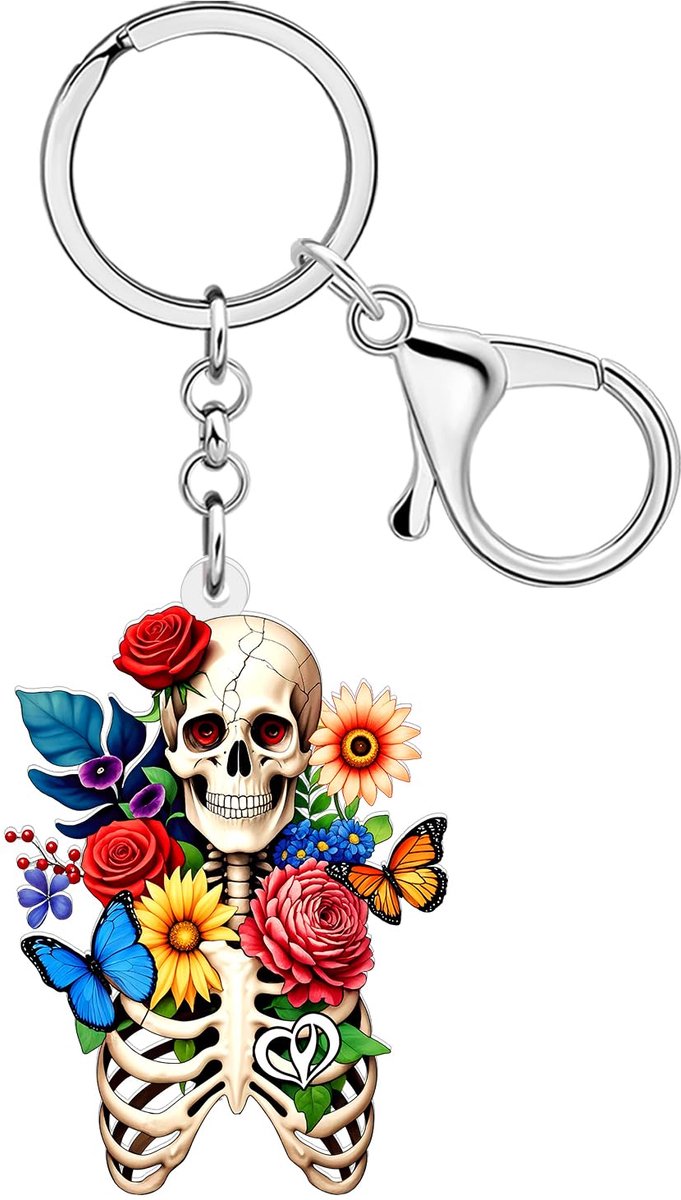 Dailygoods - Acryl Bloem Schedel Sleutelhanger - Halloween Goth Accessoires