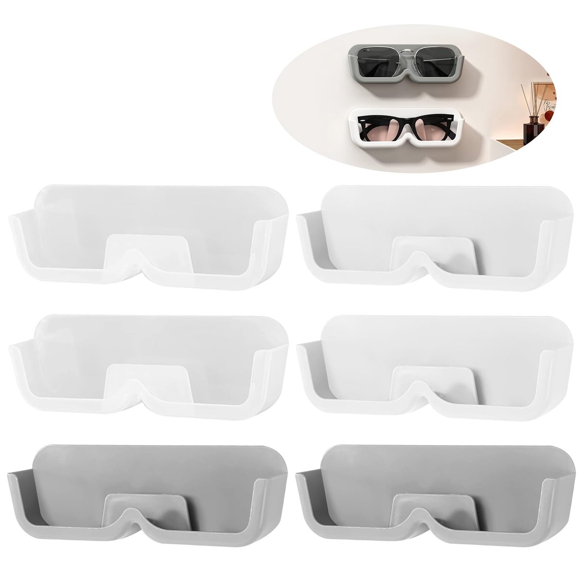 Dailygoods - Wandgemonteerde Brilhouder - 6 Stuks Zonnebril Organiser