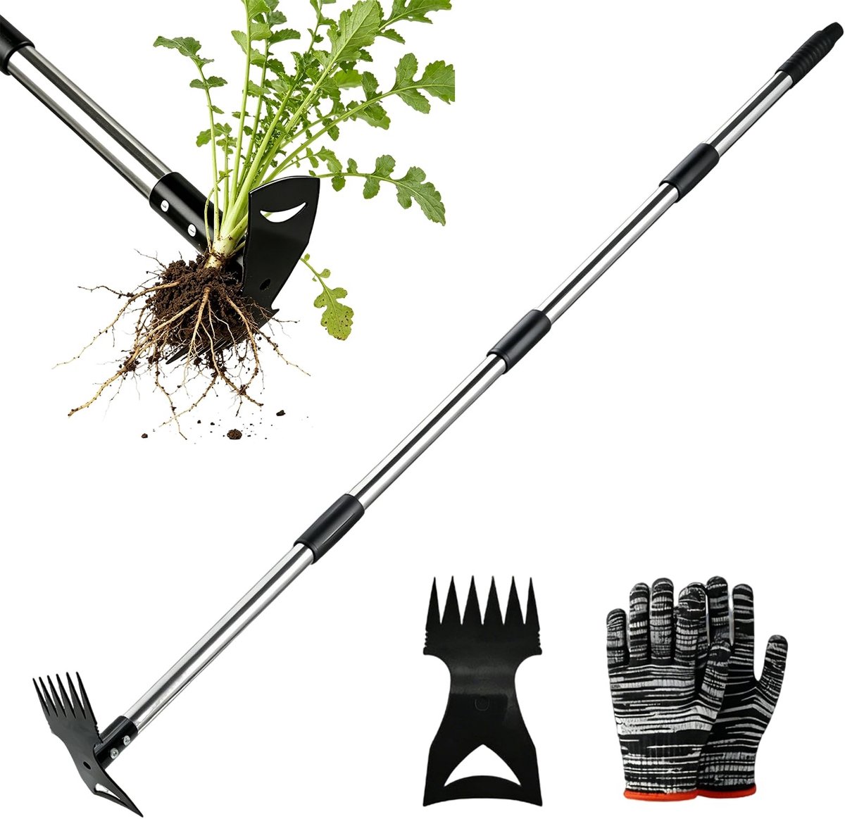 Dailygoods - Ergonomische 2-in-1 Onkruidverwijderaar - Tuinhak met Lange Steel