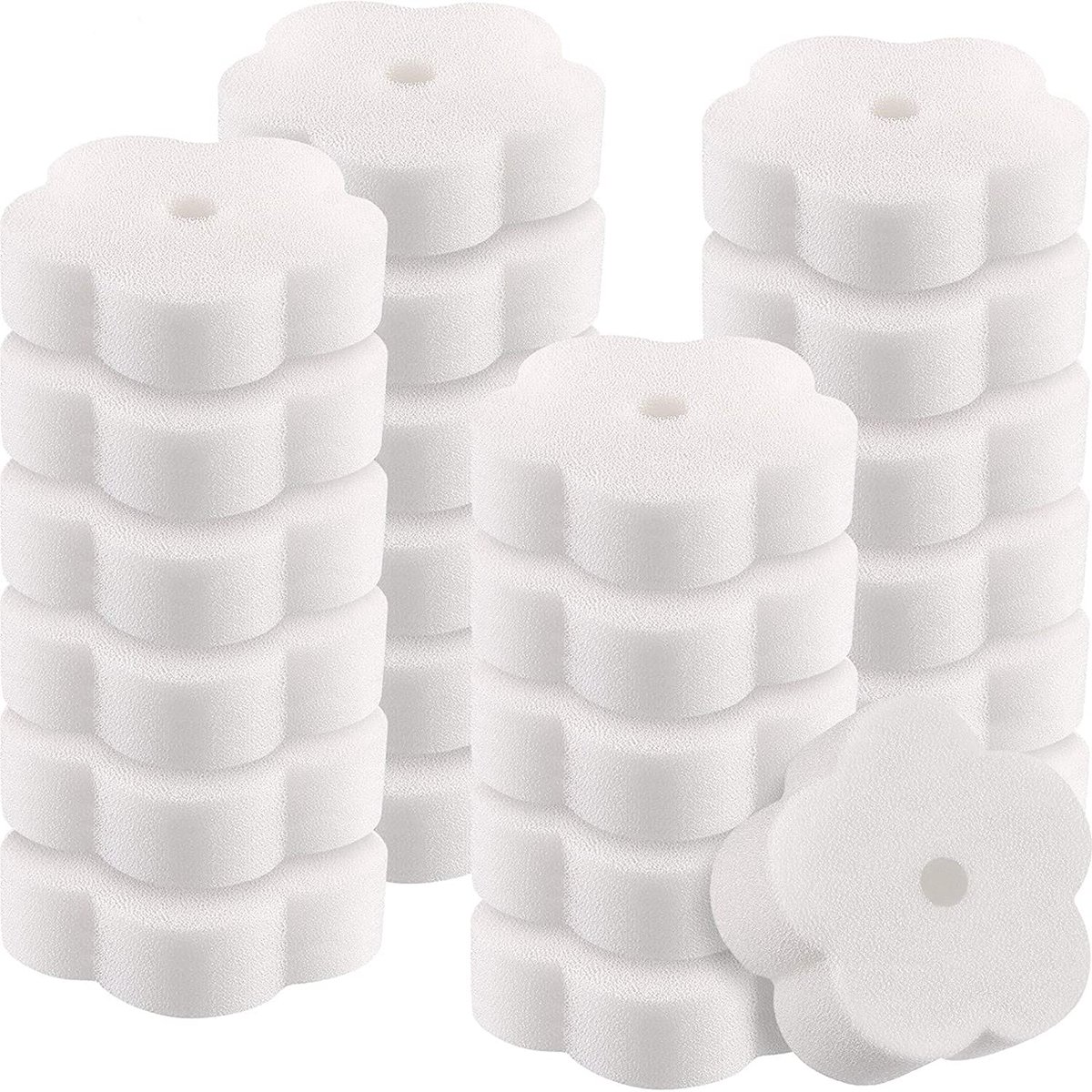 SnelShoppen - 18 Stuks Olieabsorberende Schuimsponzen Bloemvormige Oliespons voor Hot Tub, Keuken, Badkamer en Thuisgebruik, Wit