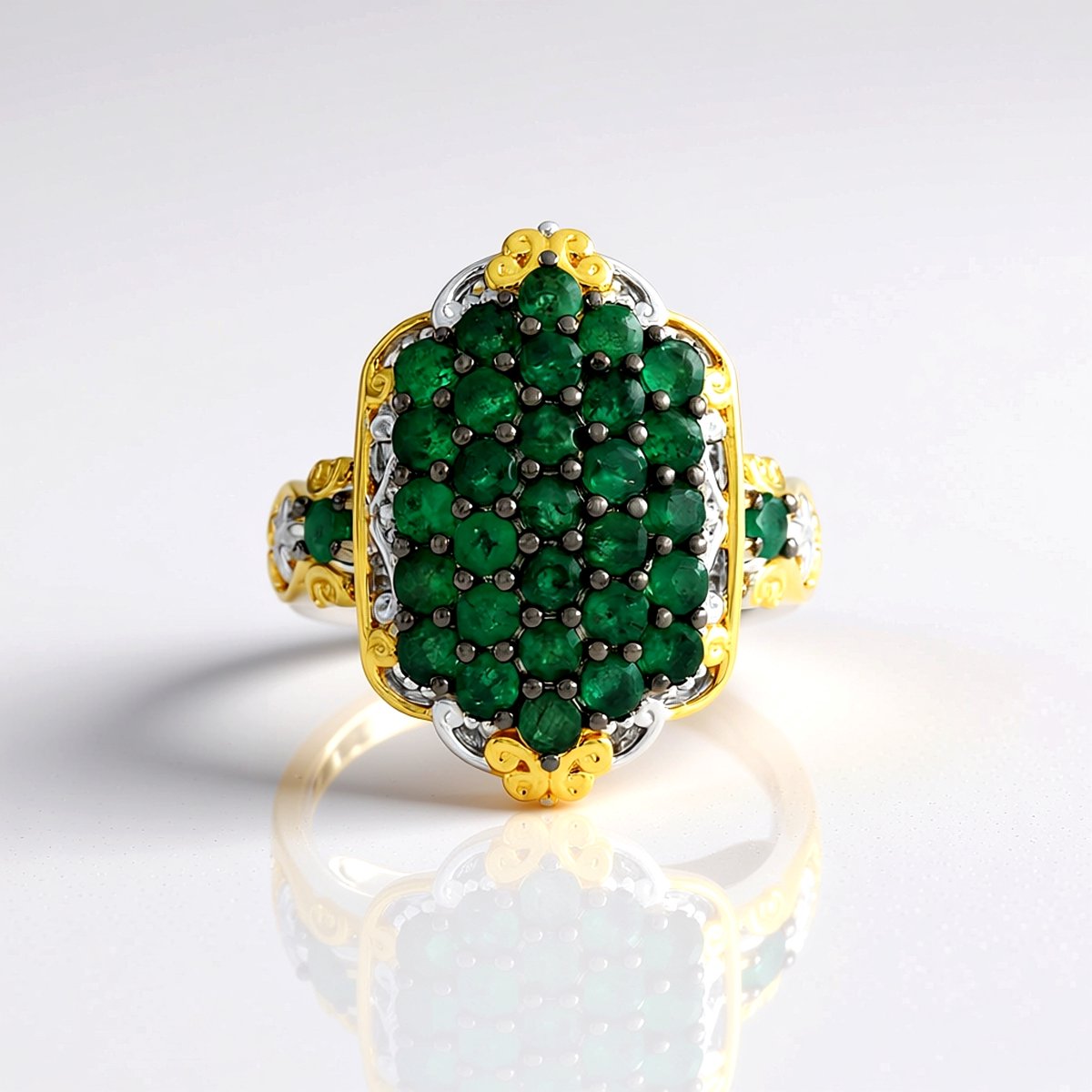 Cavill - Ronde Zambia Smaragd Ring 1,674 ct - 925 Sterling Zilver & Palladium - Luxe Elegantie - Ringen met Edelsteen