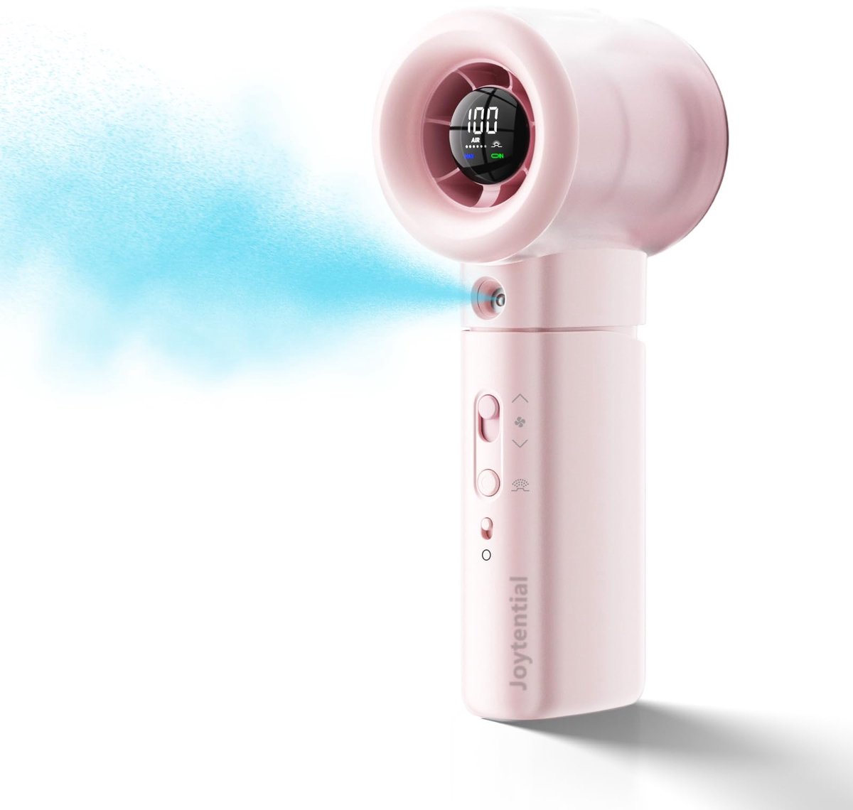 SnelShoppen - Draagbare Turbo Handventilator met Nevelsproeier, USB Oplaadbare Mist Ventilator, 1-100 Instelbare Snelheden, Roze Misting Handheld Fan