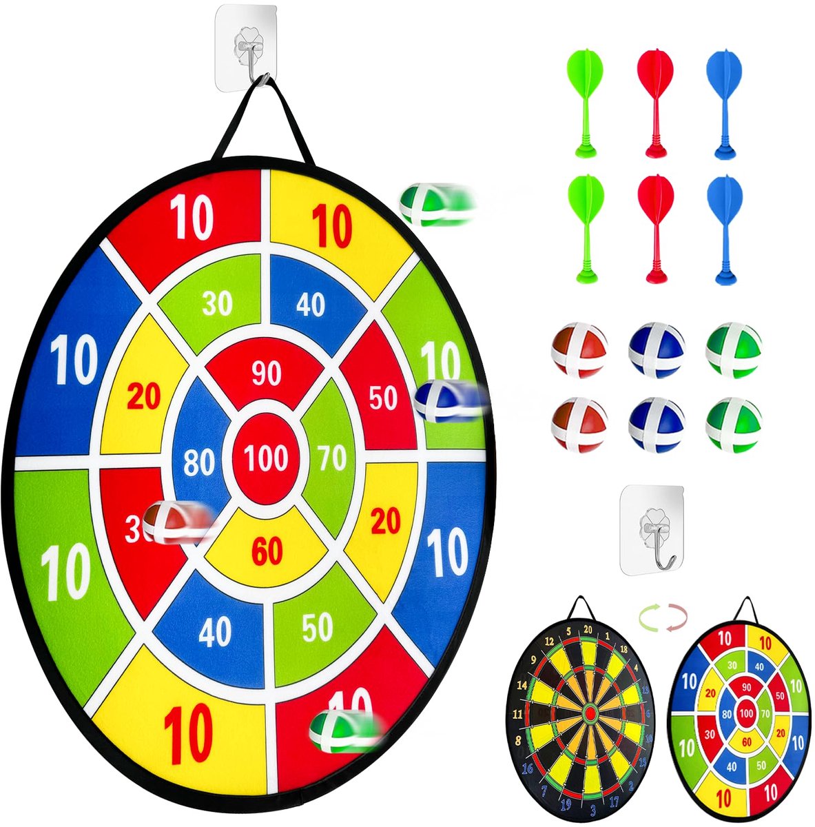 Dailygoods - Dubbelzijdig Dartbord met Ballen - Vouwbaar Dartbord voor Kinderen