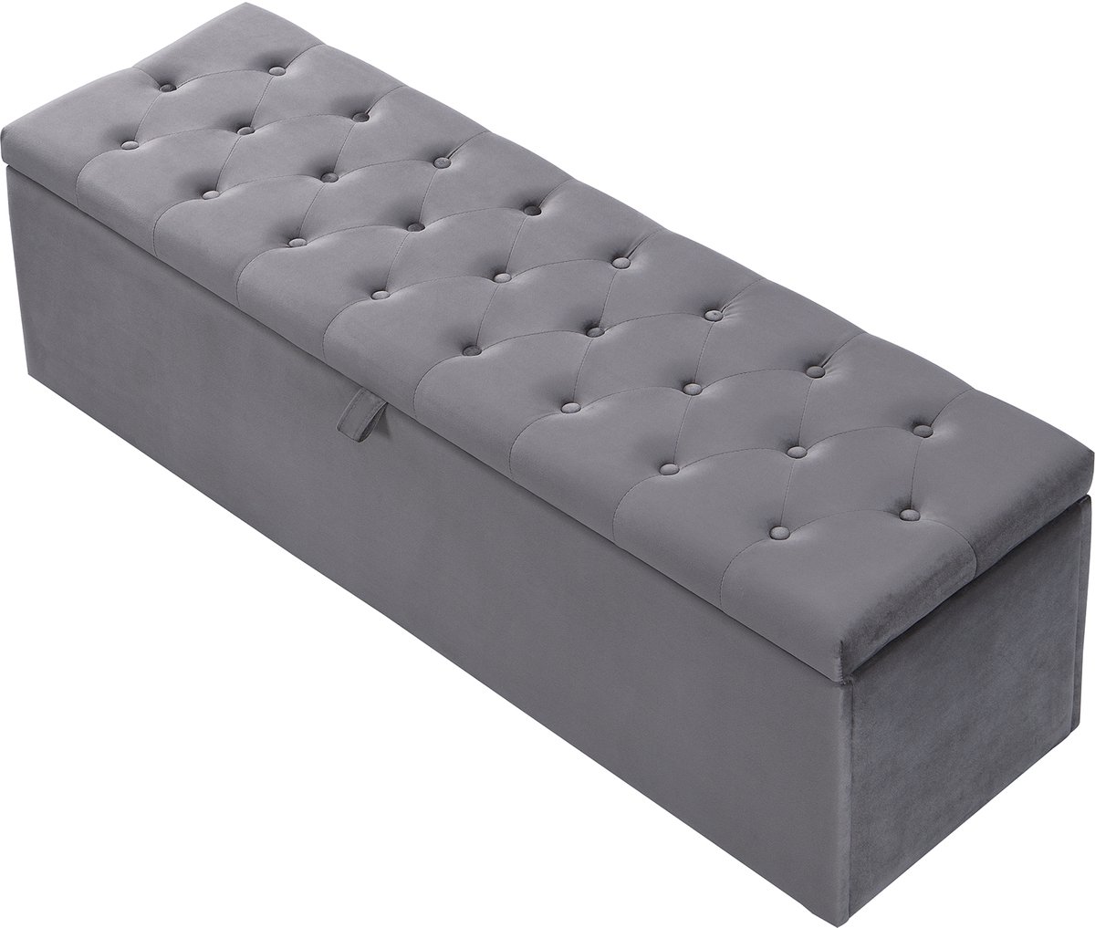 Opbergbank - Bedbankje - Zitbank - Hocker - Fluweel - Gestoffeerd - Modern - Stiksels - Slaapkamer - 138x41x42cm - Opbergen - Grijs