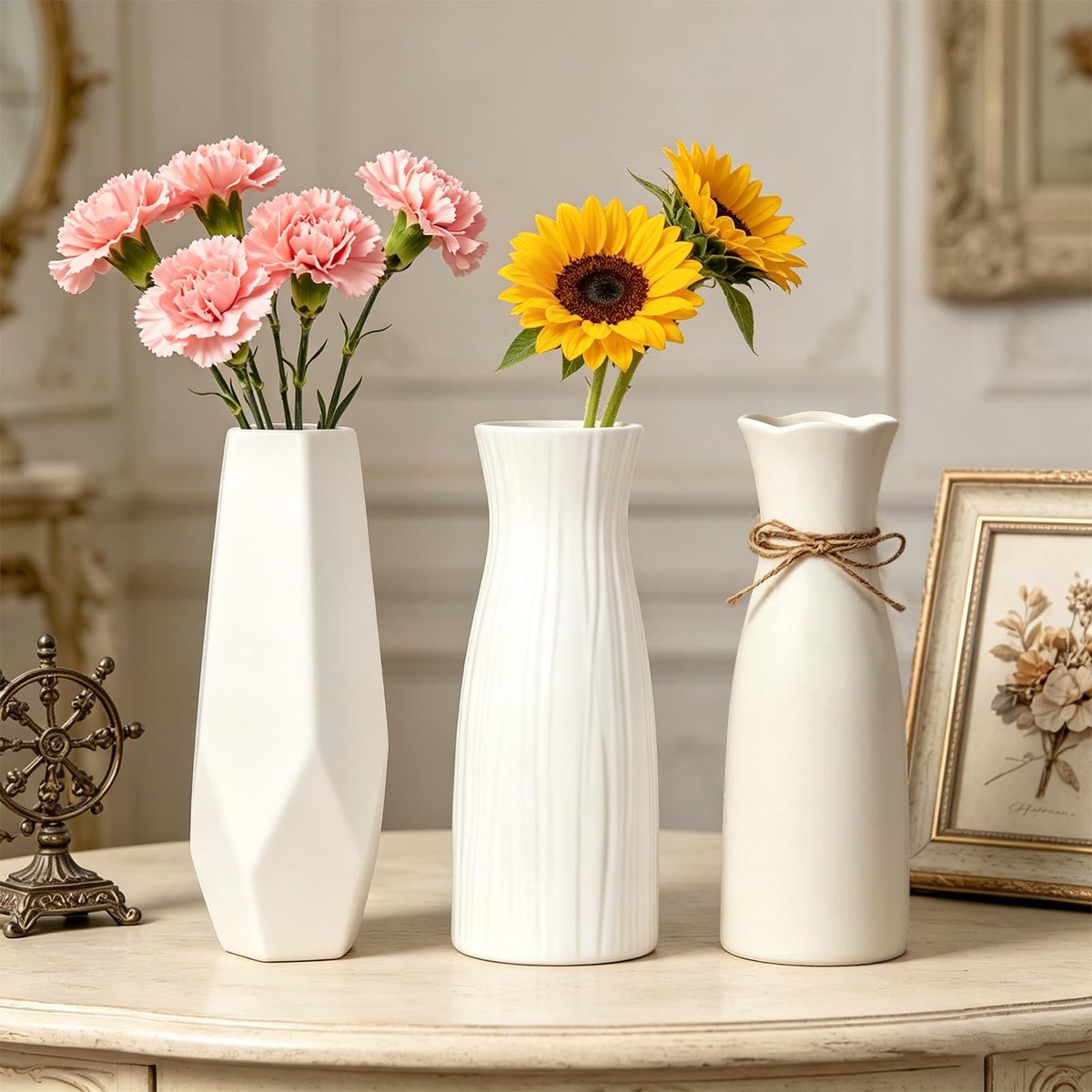Dailygoods - Keramische Vaas in Franse Landhuisstijl - Antiek IJskraakpatroon met Plantenmotief