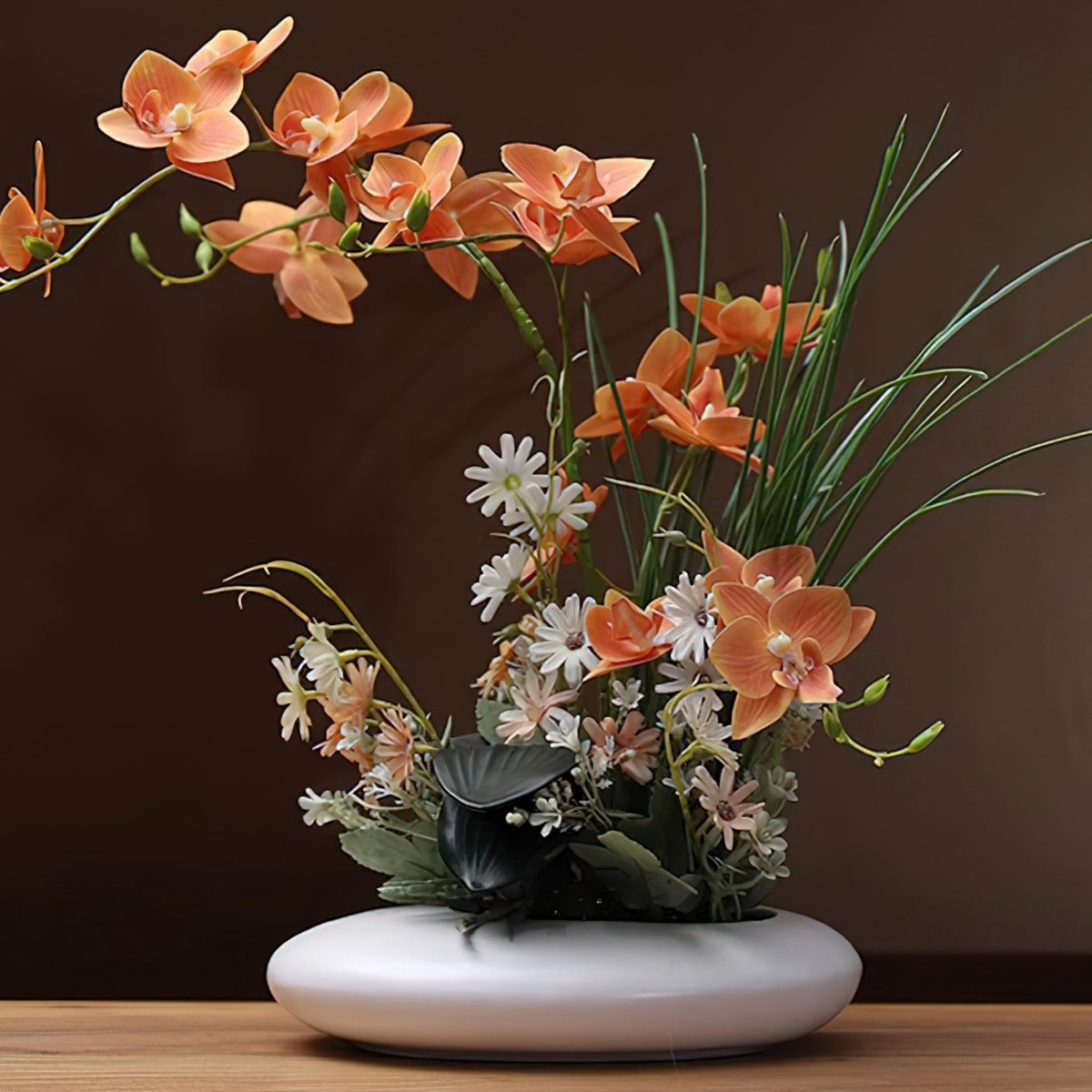 Dailygoods- Kunstorchidee Real Touch - 17 Inch - Decoratieve Bonsai - Keramische Pot - Zen Decor - Voor Tafel Centerpieces - Nepplant