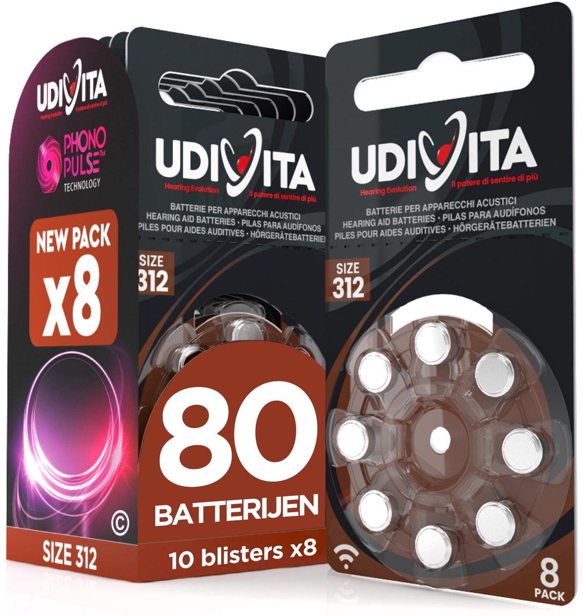 SnelShoppen - 80 Hoortoestel Batterijen PR41 Maat 312 Bruin met Phono Pulse Technologie - 10 Blisters met 8 Batterijen voor Betrouwbare Geluidskwalite