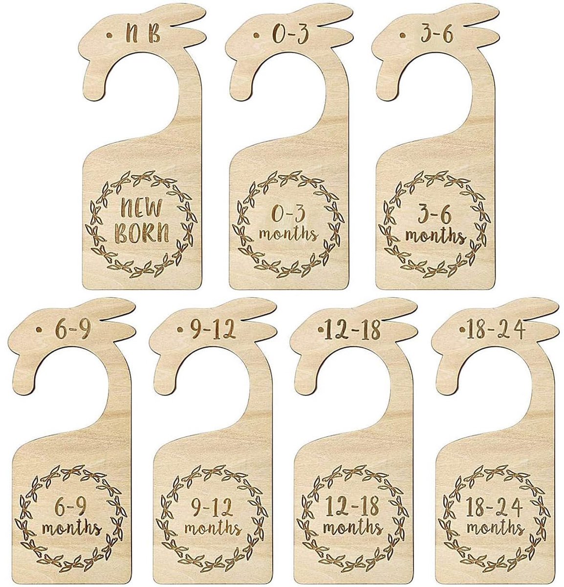 Dailygoods- Babymaatscheiders 7 Stuks - Scheidingswanden - Kastverdeler - Houten - Dubbelzijdig - Schattig Ontwerp - Voor Babykasten - Kledingmaatverdelers
