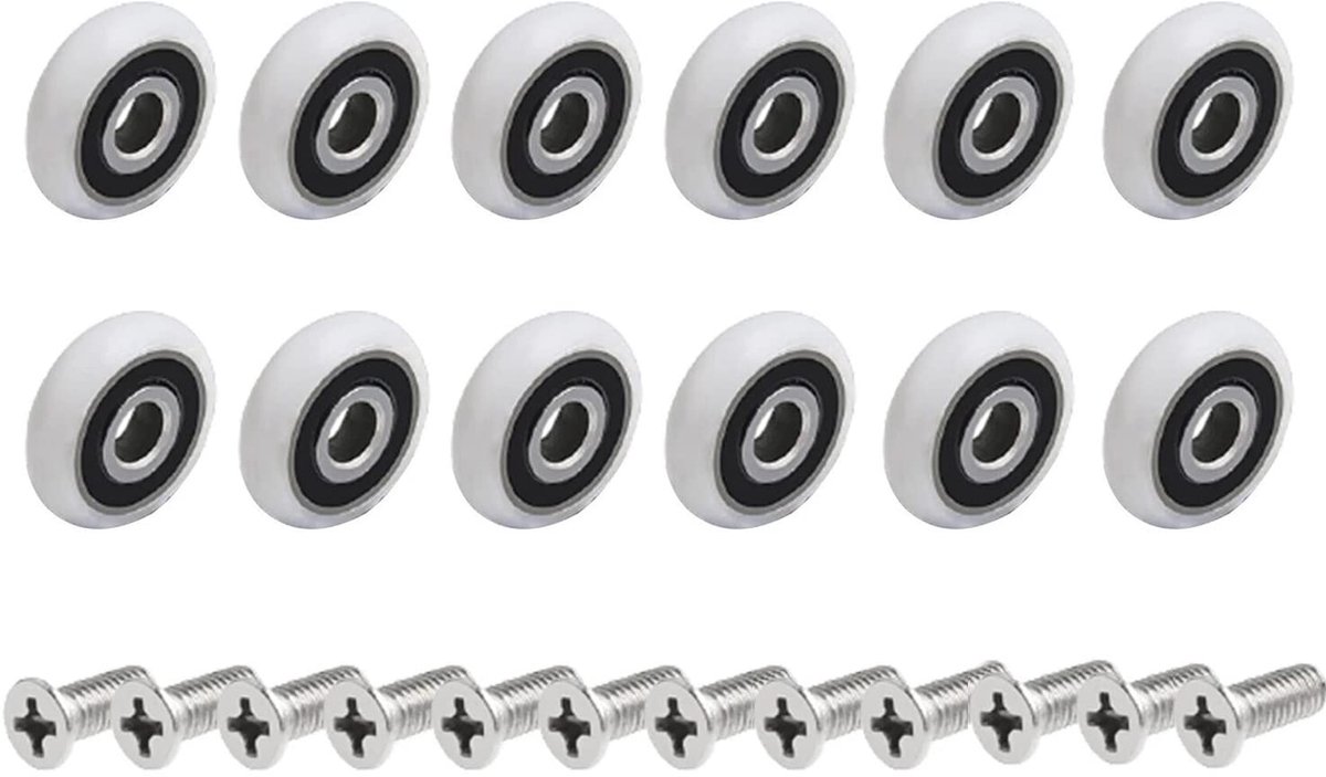 Dailygoods- Wieltjes 12 stuks - Douchedeurrollen - 19 mm - Kunststof - Schroeven M5 - Geschikt voor douchecabines