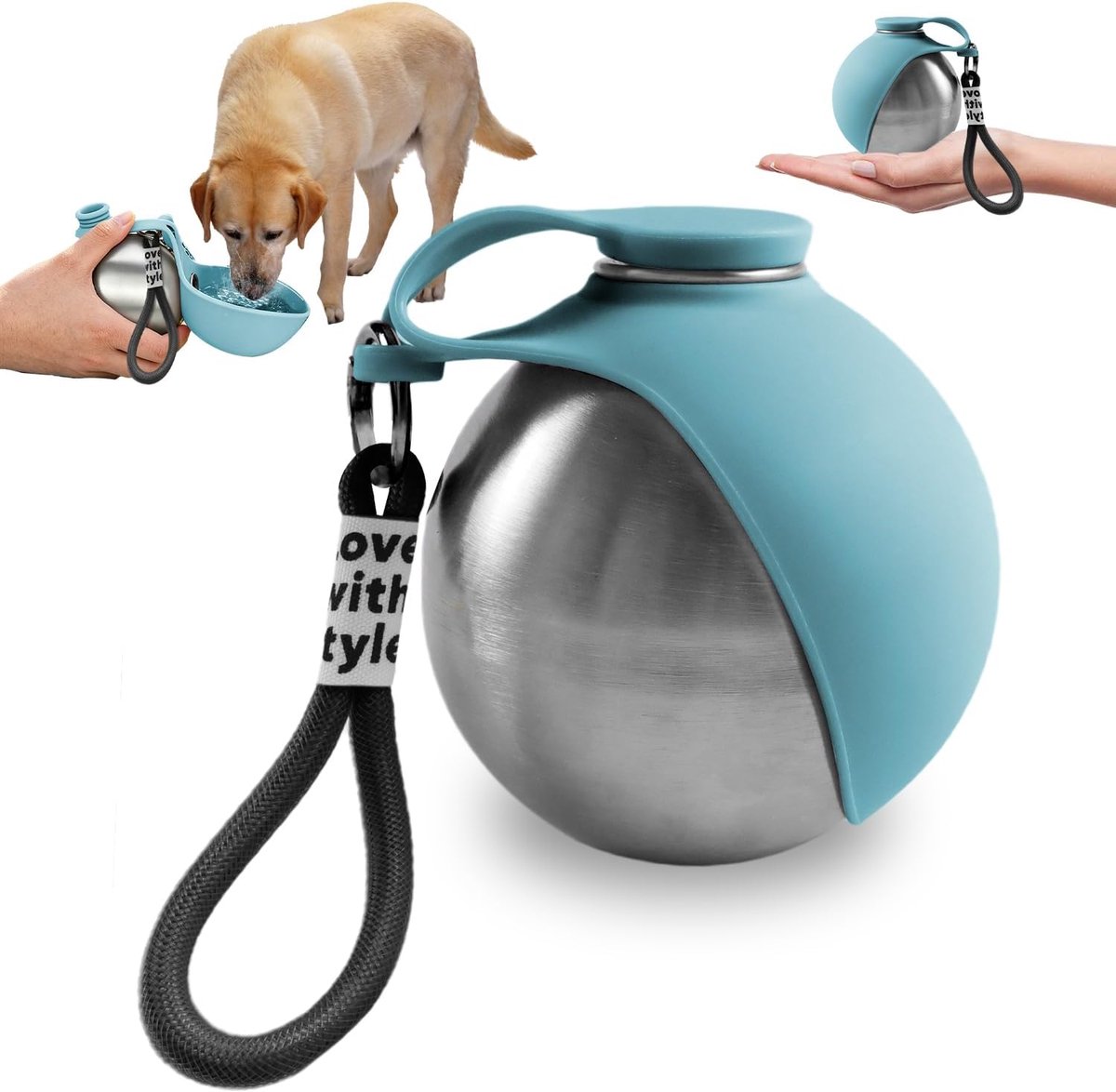 SnelShoppen - Draagbare Drinkfles voor Honden 285 ml - Roestvrijstalen Waterfles met Opvouwbare Siliconen Bak - Ideaal voor Wandelen, Reizen en Avontu