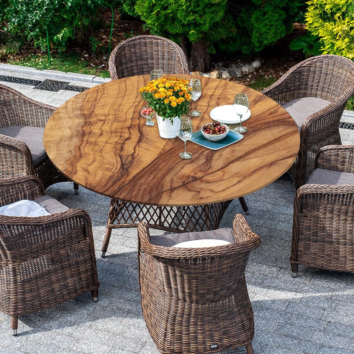 SnelShoppen - Afwasbaar Rond Tafelkleed 100 cm - Elastisch Tafelkleed voor Buiten - 3D-Print Lotuseffect - Ideaal voor Tuin, Restaurant, Feesten - Voo