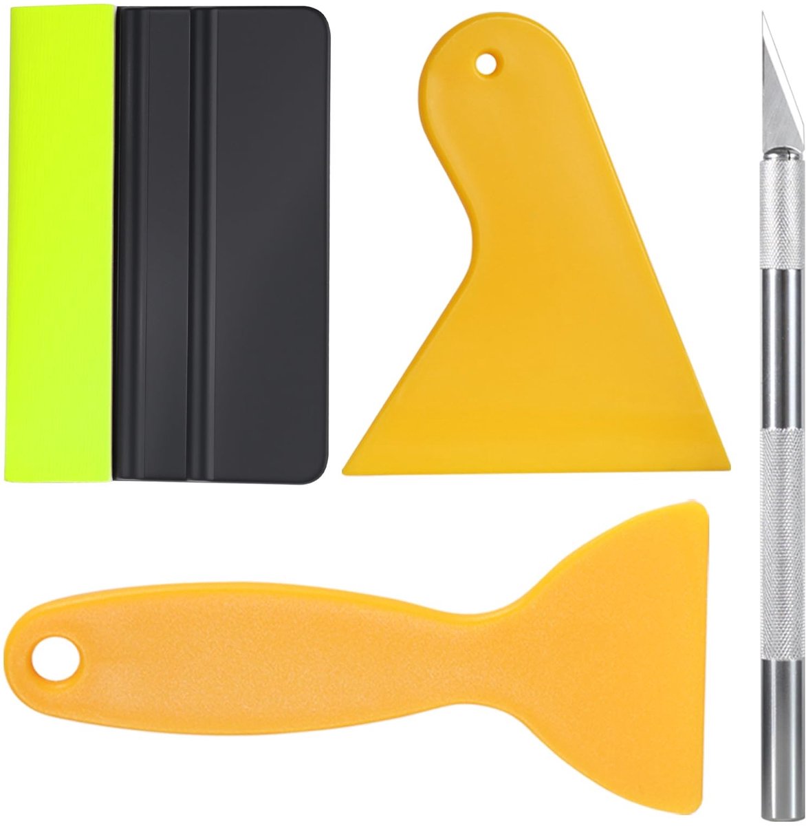 Dailygoods- Rakelset 4-delig - Folierakel met vilt - Precisiemes met 10 mesjes - Spatel voor foliewerk - Krasbestendig - Perfect voor knutselen - Folietools