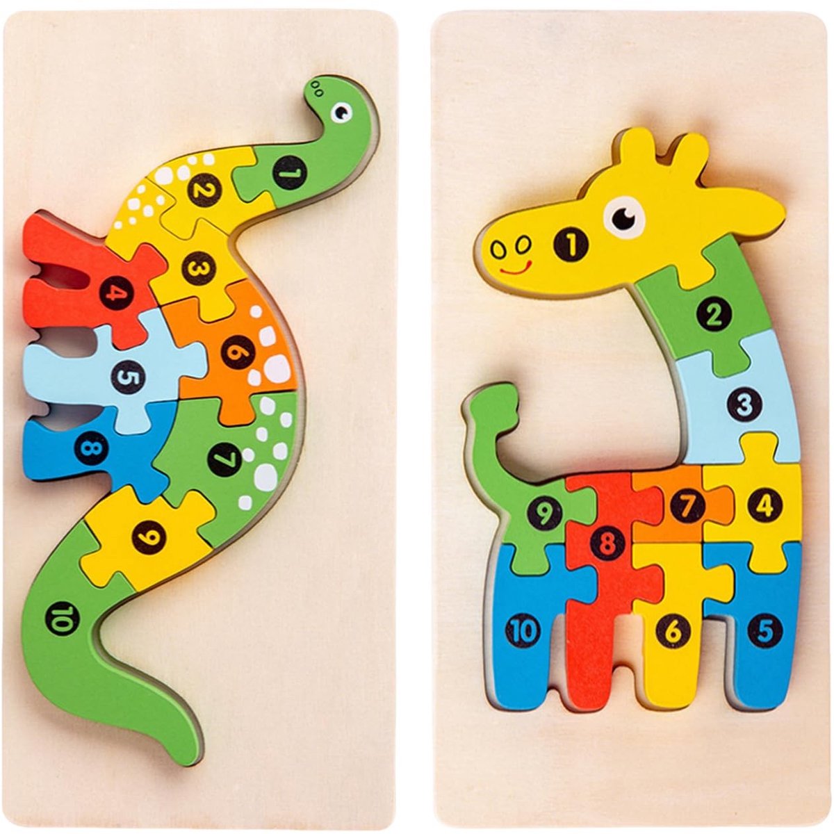 Dailygoods- Houten Puzzel 2 Stuks - Montessori Speelgoed - Educatief Kinderspeelgoed - Peuter Speelgoed 1-3 Jaar - 3D Houten Puzzel - Veilig Hout - Peuterspeelgoed
