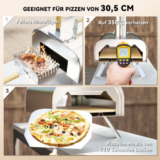 Emvae Pizza oven - Buitenkeuken - Pellets pizza oven - Pellethout - Buiten - Met Pizzasteen, Pizzaschep en Inklapbare Poten - 79 x 36 x 75 cm - RVS — afbeelding 4