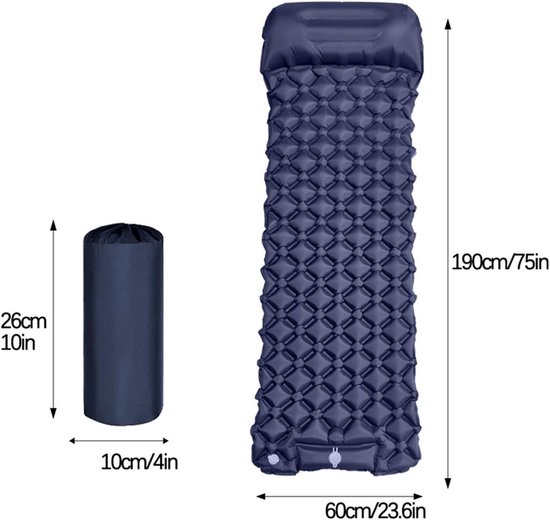 Opblaasbaar Slaapmatje - Kampeerluchtbed Matras - Comfortabel Kamperen - Snelle Inflatie 30 Sec - 190x60cm Uitgevouwen - Marineblauw — afbeelding 5