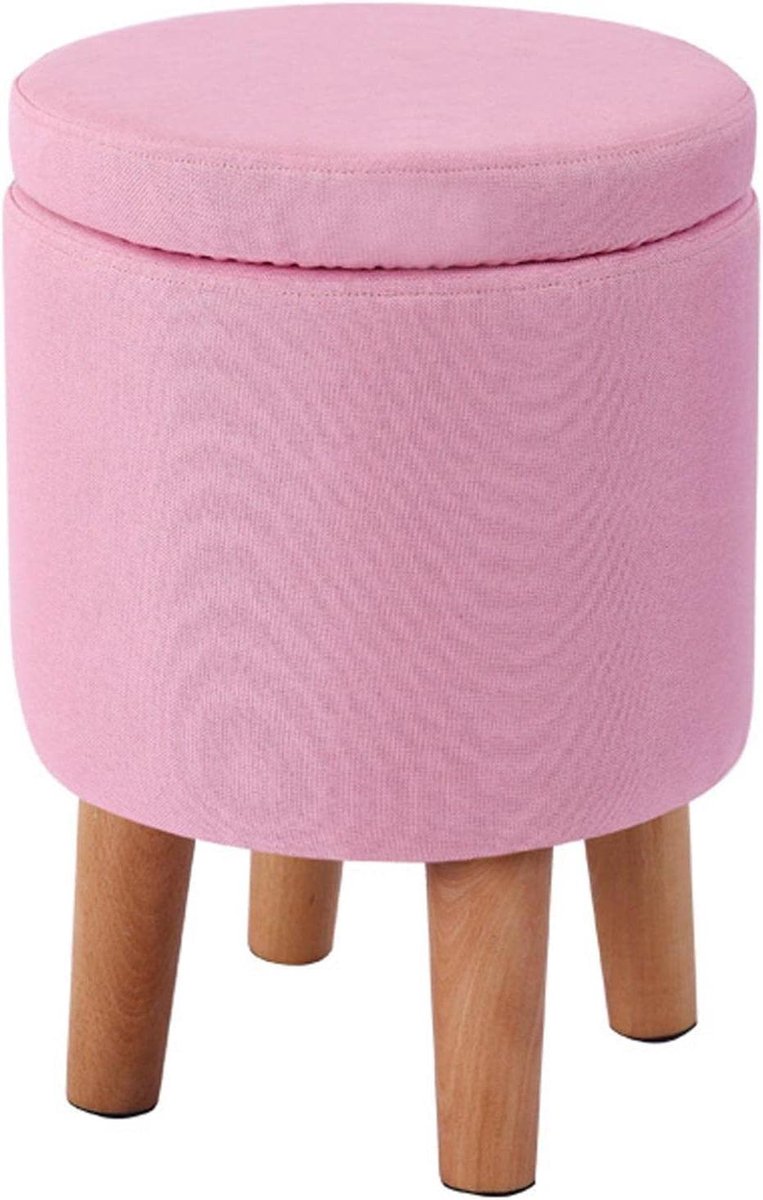 Ronde Voetenbank - Ottomaanse Kruk Opbergpoef - Woonkamer Organiseren - Extra Grote Opbergruimte - 32x45 cm - Roze