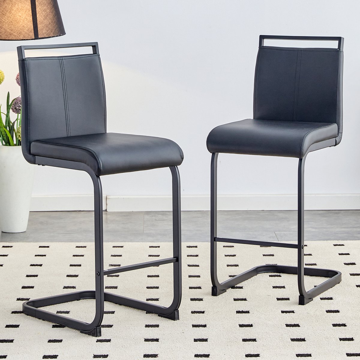 COVREO Barkruk set van 2 39 x 46,5 x 96,5 cm zwart kunstleer met rugleuning en voetsteun