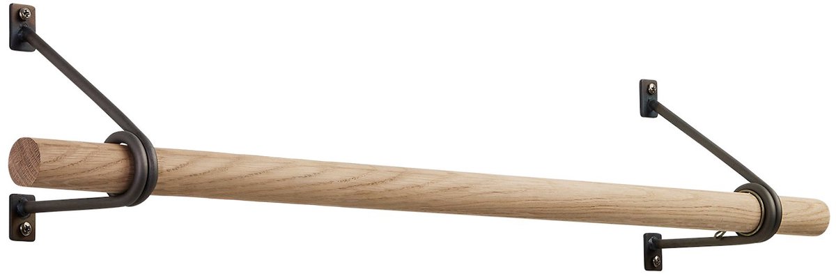 Sotech wandkapstok 120 x 150 mm ruw staal blank gelakt met 500 mm kapstokstang van eikenhout Ø 30 mm, kledingstang, kapstok Ruw staal gelakt
