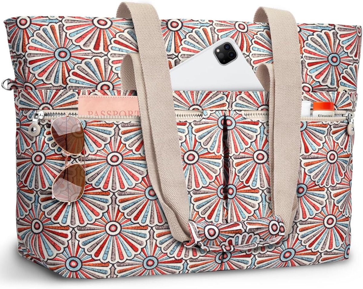 SnelShoppen - Grote ENONEO Strandtas voor Dames XXL, Waterdichte Opvouwbare Shopper, 45L Beige, Perfect voor Strand, Reizen, Winkelen en Sauna