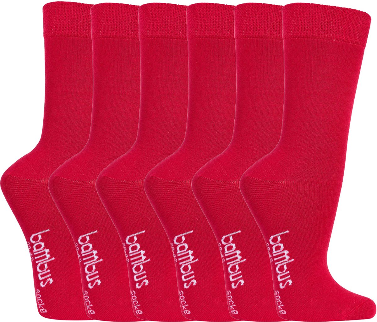 6 Paar Socks4fun Sokken - Bamboe - Zonder Knellende Boord - Rood