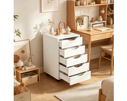 STILVORA Mobiele Opbergkast Met 5 Lades En Wielen Voor Bureau En Slaapkamer – Wit – Kunsthout – 40 X 40 X 66,5 Cm