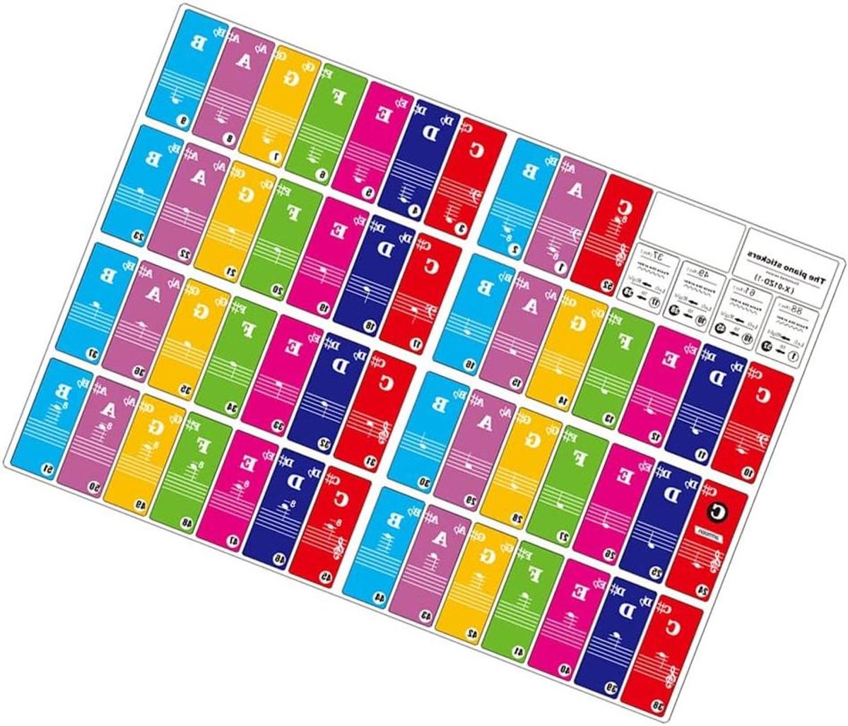Piano Keyboard Stickers - Muzieknoten Stickers - Piano Leren - Zelfklevend Verwijderbaar - 37-88 Toetsen - Transparant