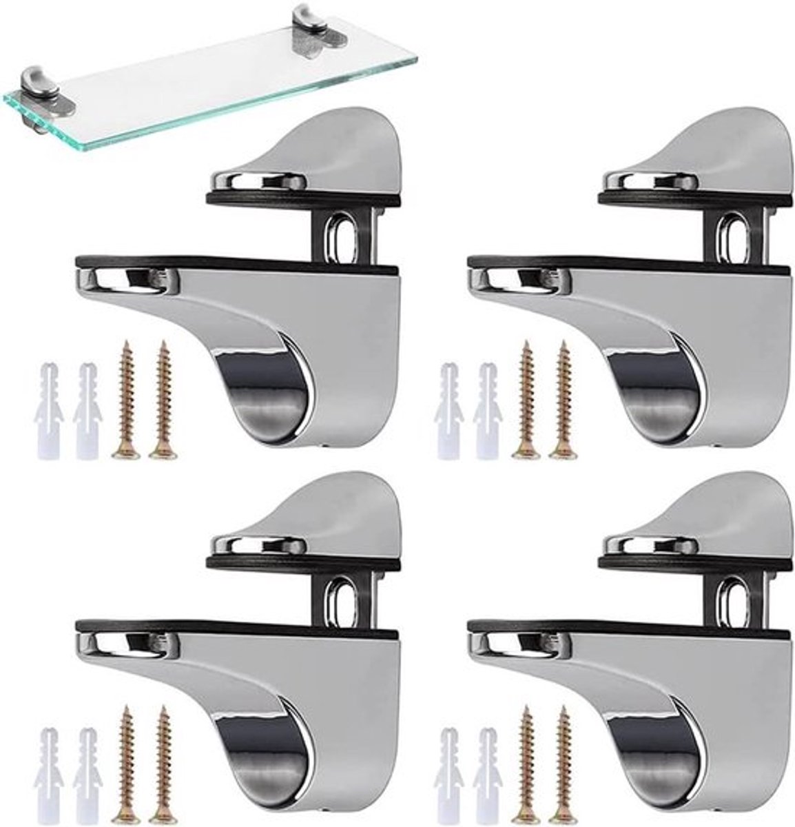 Verstelbare glazen plankdragers voor glas- en houten platen - Set van 4 stuks