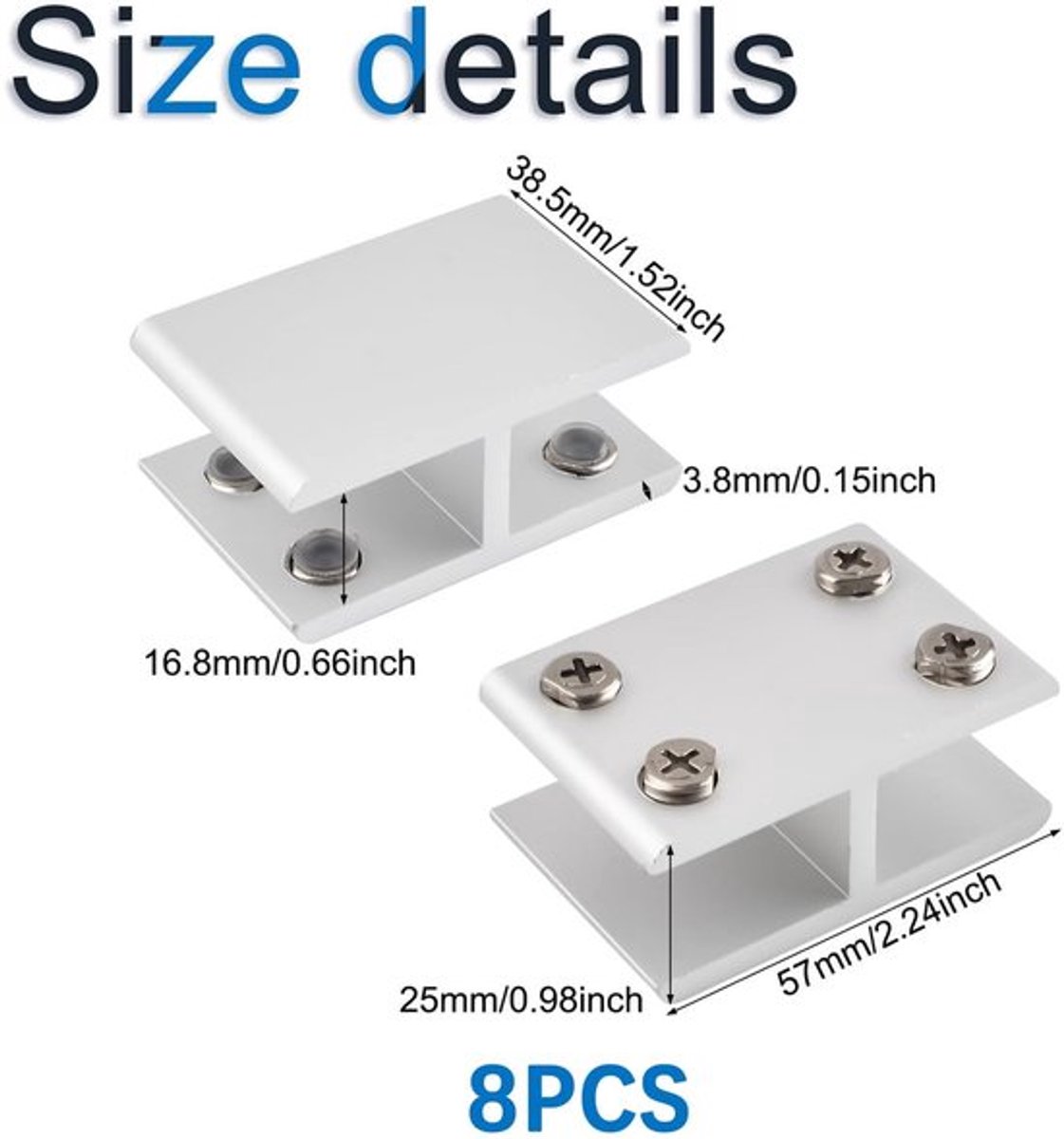 Glasplankbeugel Verstelbaar - Aluminium - Glasklemmen voor Glasplaat - 8 Stuks - Geschikt voor 14-16mm Dikte - 180 Graden - Glasklem