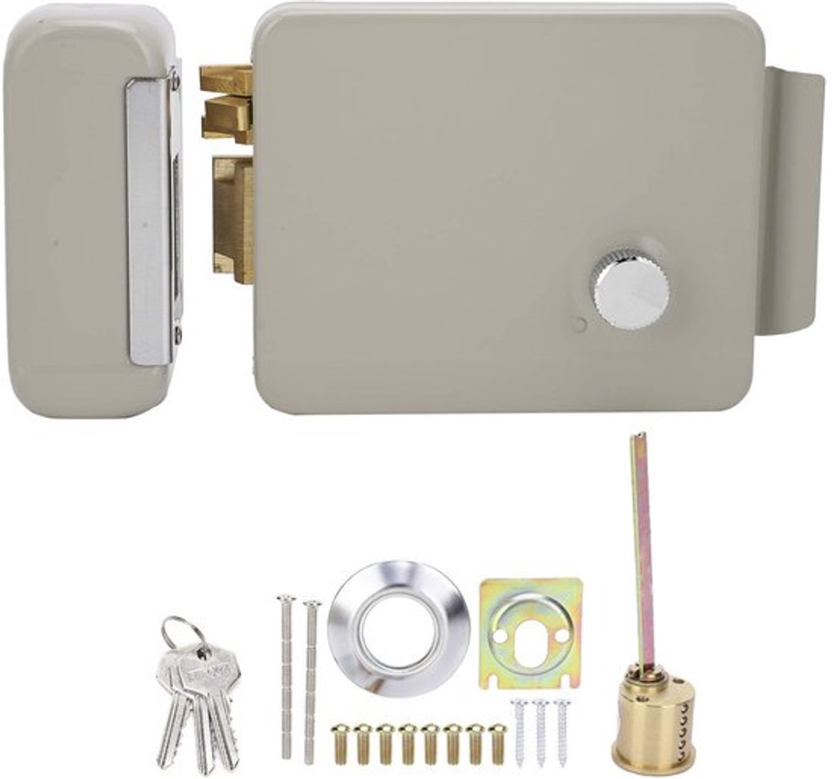 Poort slot - Elektrisch slot - Duurzaam en sterk - Zilver - Veiligheidsslot - Geschikt voor houten en ijzeren deuren - Model 93060082...