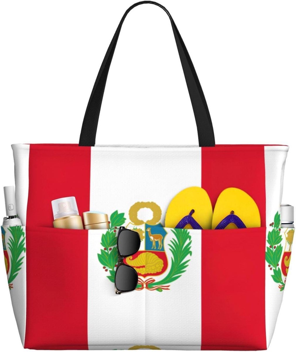 Strandtas Vlag Peru - Waterdichte Tote Bag - Reizen en Strand - Grote Capaciteit - N.v.t. - Multicolor