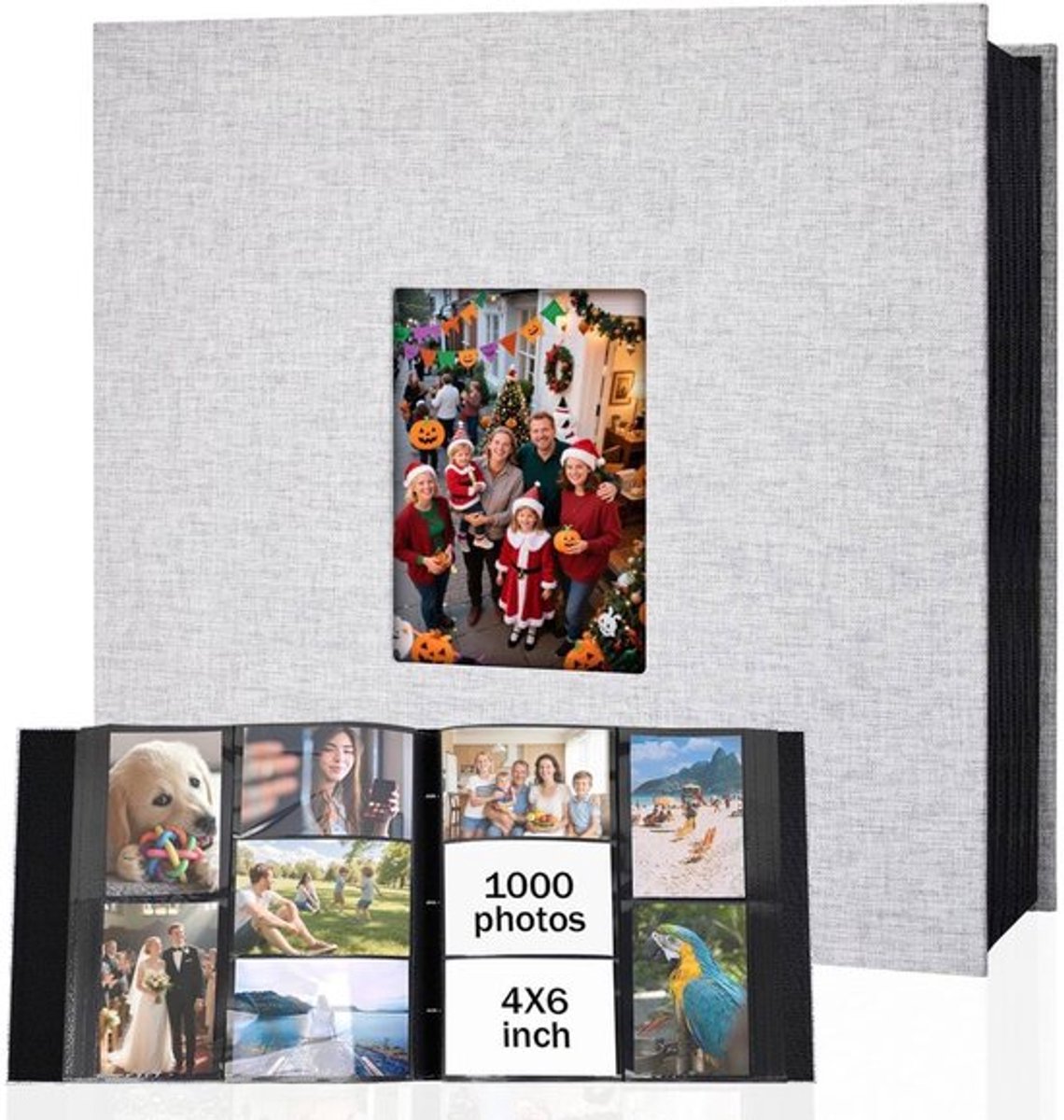 Fotoalbum 1000 foto's - Insteekalbum 10x15 cm - Linnen omslag - Zuurvrij - Bruiloft/Familie/Reisherinneringen - Elegante voorruit - Herinneringenboek