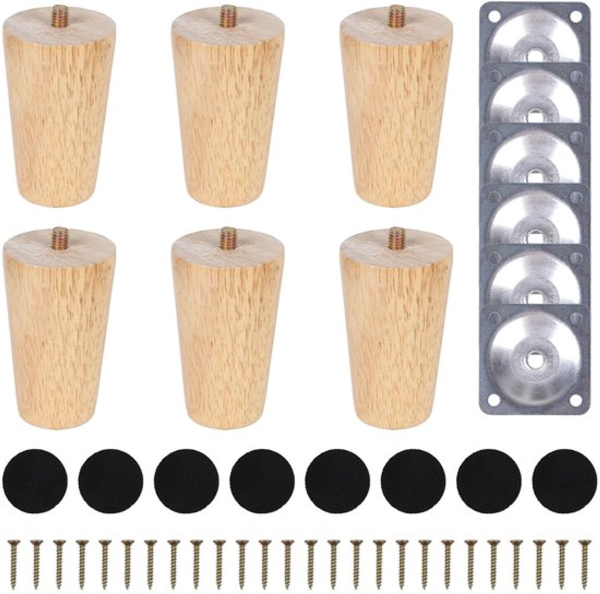 6 stuks meubelpoten, 8 cm, rond, originele houtkleur, verticaal hout