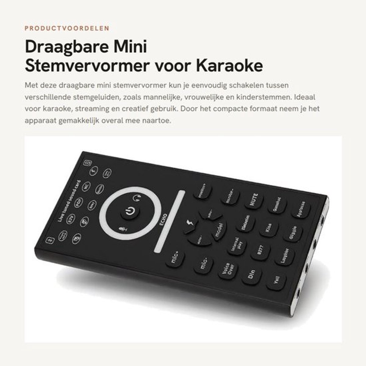 Stemvervormer Draagbaar Mini - Handmicrofoon - Geluidsverfraaiing - Karaoke-functie - Fijnafstemming - Verscheidenheid aan geluidseffecten - Geluidswisselaar