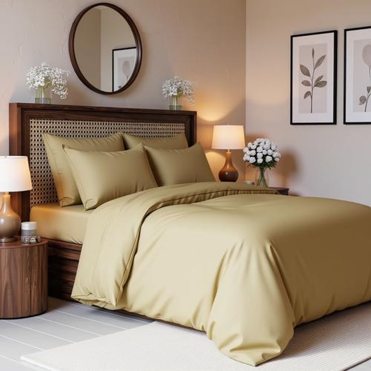 Arvion 3-delige dekbedovertrekset Beige 200x200 cm - 2 kussenslopen 50x80 cm - Microvezel polyester - Ritssluiting en hoekbandjes - OEKO-TEX gecertificeerd