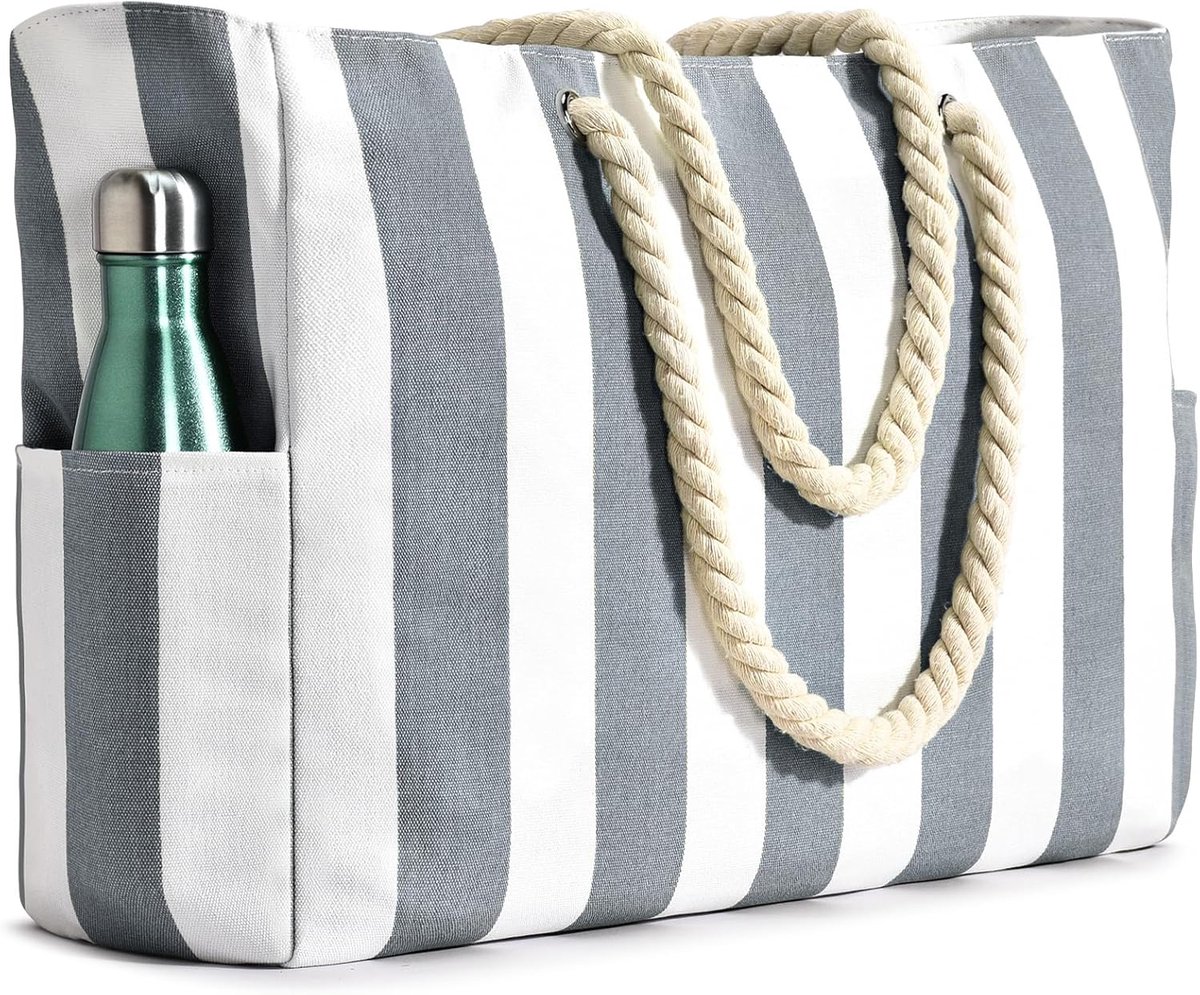 SnelShoppen - Grote Strandtas XXL - Waterdichte Badtas Met Ritssluiting, Ruime Familie Reistas, Dames Schoudertas Voor Vakantie, Boodschappentas Met S