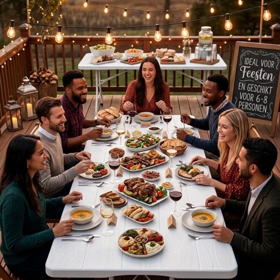 Livista Luxe Klaptafel 180x70 cm - Inklapbare Tafel - Opvouwbare Campingtafel & Stevige Tuintafel - Draagkracht tot 250 kg - Vouwtafel - Antislip en Weerbestendig -Handig voor Feest, Tuin of Camping - Wit van Livista — afbeelding 5