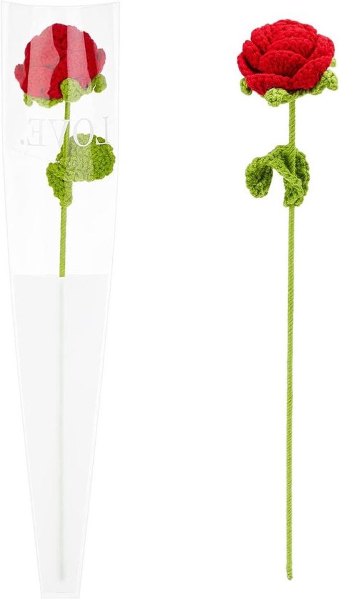 Handgemaakte gebreide roos bloemen - Set van 2 - Kunstmatige en gehaakte bloemen - Rode rozen voor vrouw/vriendin - Verjaardag, jubileum - Unieke geschenkidee