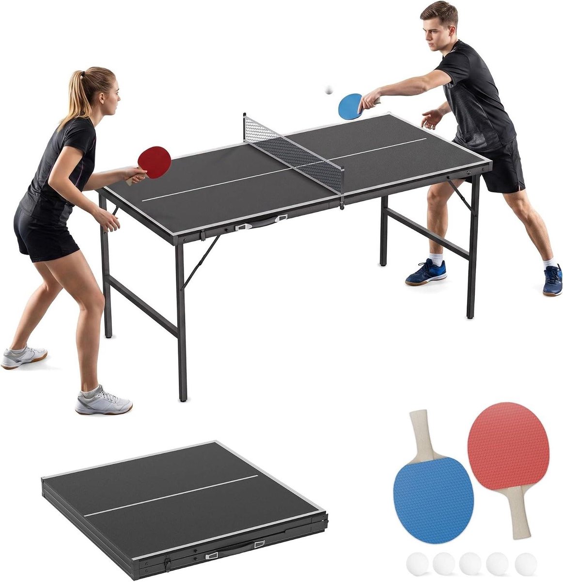 Mini Tafeltennistafel - Ping Pong Tafel - Thuis Spelen - Inklapbaar Ruimtebesparend - 1525 x 76 cm - Zwart