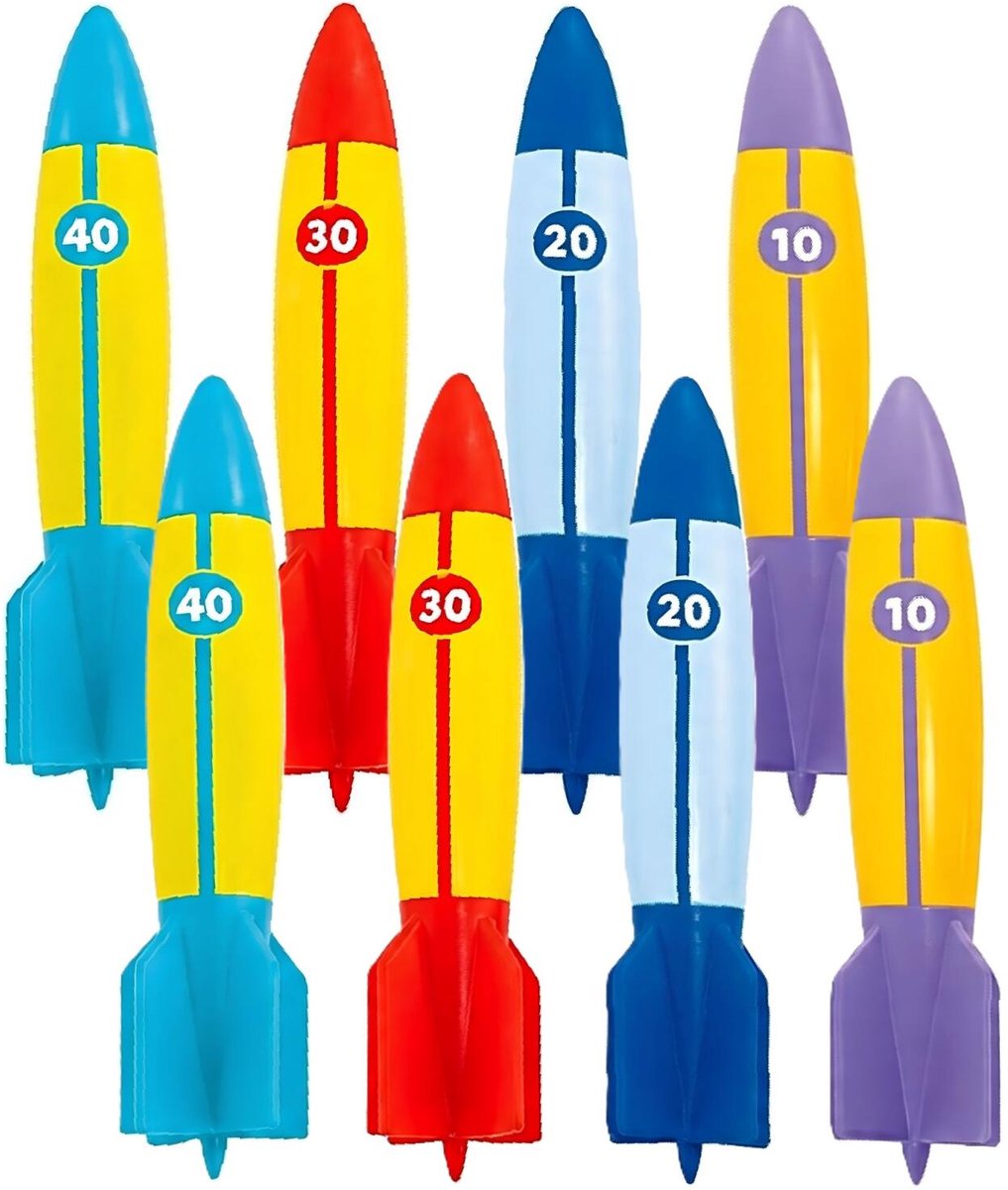 Intex Duikstaven Torpedos Rockets - 8x stuks - gekleurd - kunststof - duikspeelgoed - duikstaafjes - duikstokjes - zinkt naar de bodem