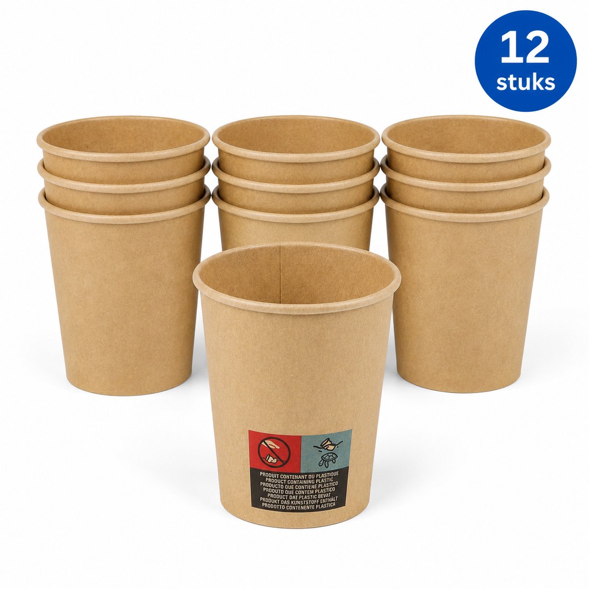Kartonnen Bekers 240 ml – 12 Stuks – Koffiebekers voor Warme en Koude Dranken – Wegwerpbekers voor Feestjes, Kantoor en Evenementen – Bruin