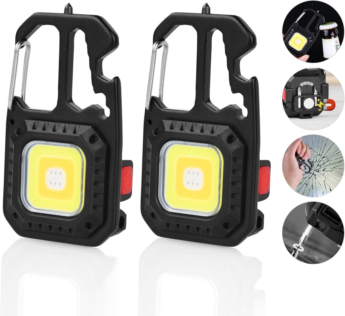 2 stuks Mini COB Sleutelhanger, 800 Lumen Oplaadbaar Draagbare Mini COB Zaklamp met Schroeven/usb-datakabel, 7 Lichtmodi Waterdicht Led Sleutelhanger Licht, voor Reparaties, Garages en Camping