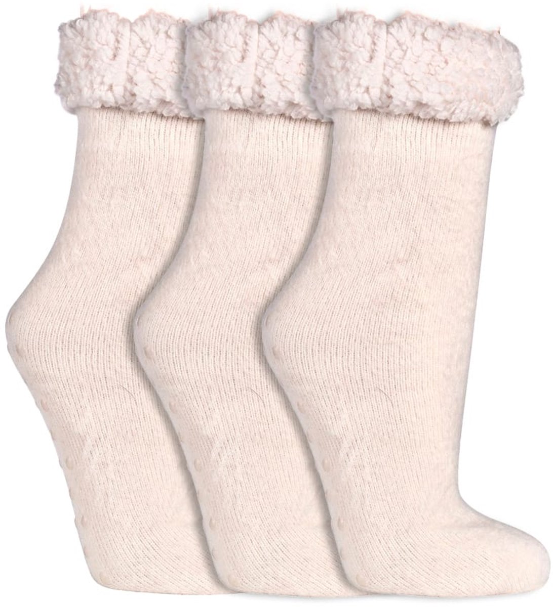 3 Paar Socks4fun Antislip Bedsokken - Teddy Voering - Wit