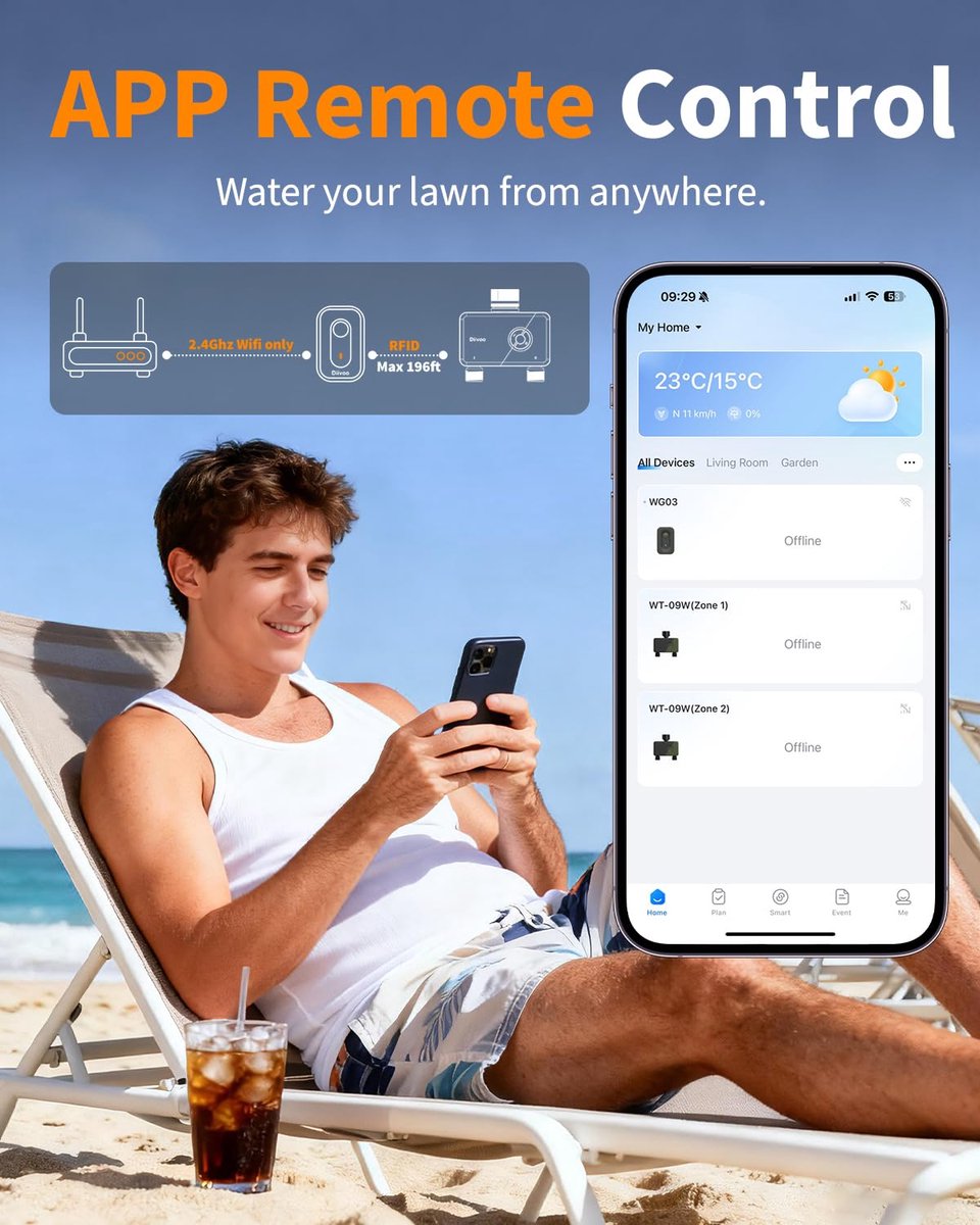SnelShoppen - Slimme WiFi Sprinkler Timer 2 Zones, Water Timer voor Tuinslang, Compatibel met Alexa en Google Home, 12 Irrigatieplannen, Regenvertragi